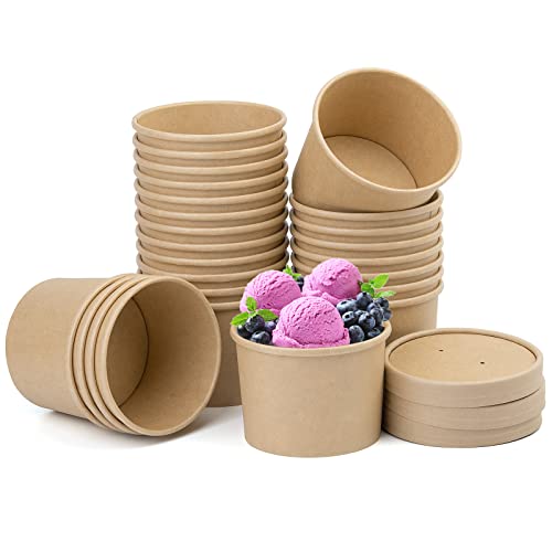 BUOKKON 25 Pack Ice Cream Containers, Soup Containers with Lids, Disposable Cups with Lids