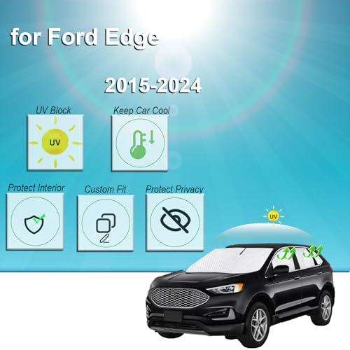 Image of KMF 8pcs Thicken Full Window Sun Shade for Ford Edge Accessories 2015-2024, Custom Fit Privacy Car Window Covers Sunshade for Windshield Side, UV Block and Blackout for Camping Outdoor