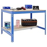 Simon Rack Mesa de Trabajo Taller, 400 kg Capacidad Carga, 842x910x610 mm, Azul/Madera - BT0