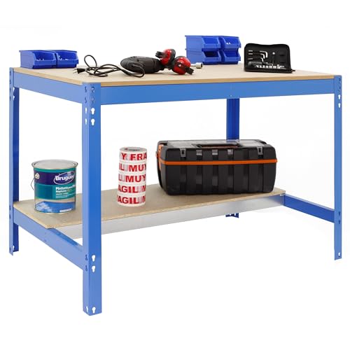 Simon Rack Mesa de Trabajo Taller, 910x610 mm, Capacidad Carga 400 kg, Azul/Madera - Bt-0