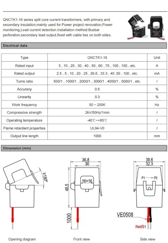 Transformador pinza QNCTK1-10 de 50A para medir corriente sin cortar el cableado 3