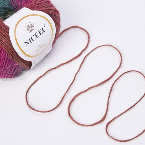 Image of NICEEC 2 Skeins Rainbow Soft Yarn 100% Wool Gradient Multi Color Yarn for Crocheting Knit Total Length 180mx2(196ydsx2,50gx2)-20#