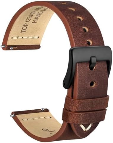 WOCCI Old-fashioned Watch Band, Top Grain Leather, French Wax Thread, Quick Release, Stainless Steel Buckle, Replacement Strap for Men, Band Width 17mm 18mm 19mm 20mm 21mm 22mm 24mm