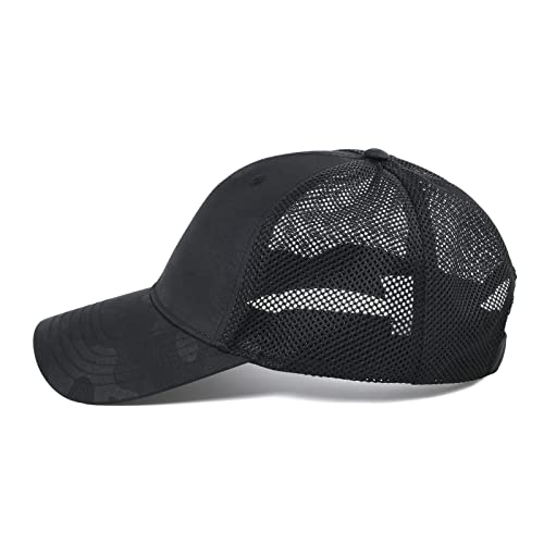 Feinion Quick Dry Baseball Hat Outdoor Ball Cap Adjustable Dad Hat Sports Caps For Men (Camouflage Black/Mesh) #TOP1