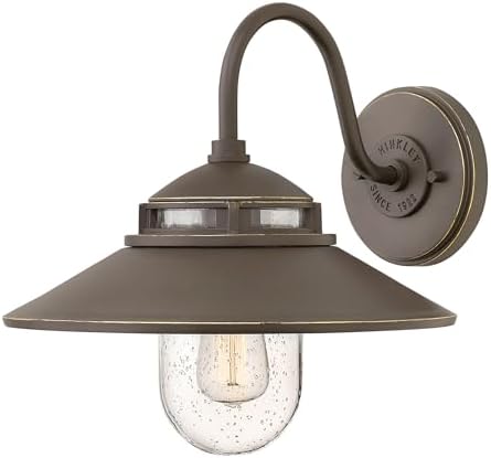 Hinkley Atwell Small Wall Mount Outdoor Barn Light, Aluminum, Clear Seedy Glass, Gooseneck Arm, Use A15 or Type B Bulb, Oil Rubbed Bronze Finish
