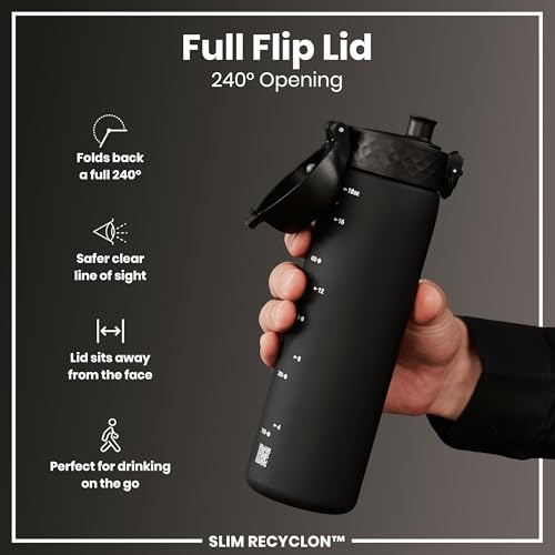 Ion8 Water Bottle, 500 ml/18 oz, Leak Proof, Easy to Open, Secure Lock, Dishwasher Safe, BPA Free, Hygienic Flip Cover, Carry Handle, Fits Cup Holders, Easy Clean, Carbon Neutral, Black - Image 5