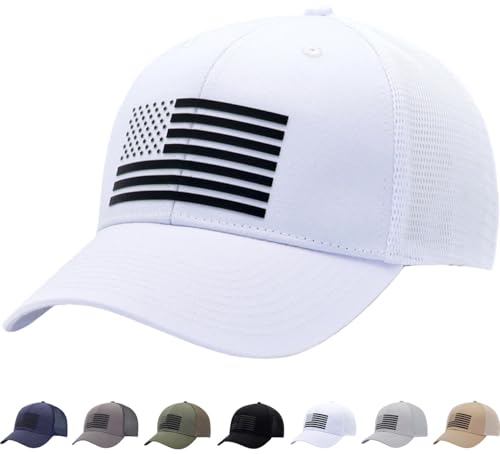 Image of American Flag Trucker Hats, Patriotic Baseball Cap for Men, Adjustable Breathable Mesh Snapback, Fits OSFM & XXL Head
