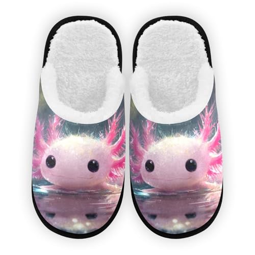 Axolotl Pink Cute Slippers For Women Men Soft Memory Foam Non-Slip Animal Winter Indoor House Shoes Travel Slipper