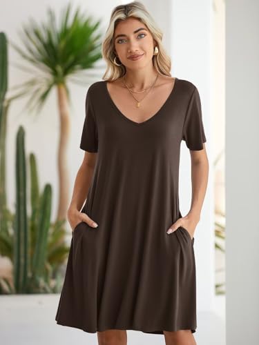 Image of BELAROI Women Casual Summer Dresses Loose Tshirt Beach Sundress V Neck Plus Size Swing Tunic Pockets