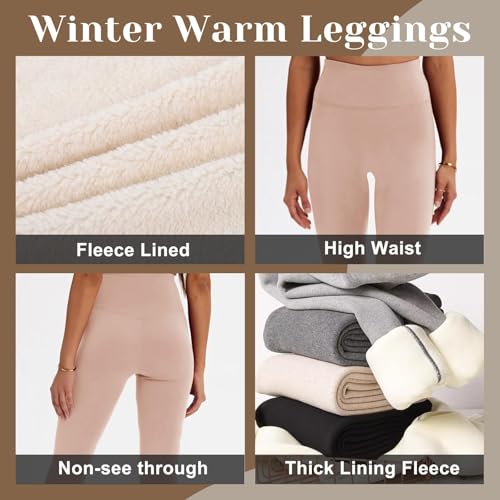 Image of CAMPSNAIL Fleece Lined Leggings Women - Thick Winter Thermal Warm Pants Beige Nude Medium