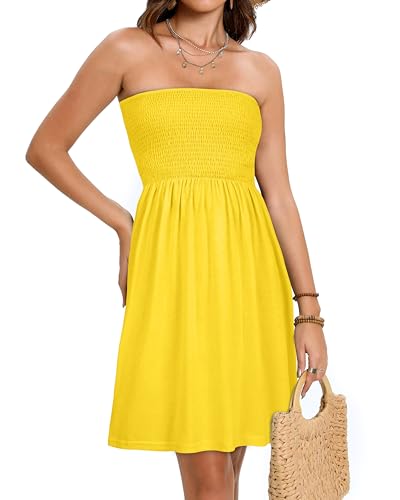 Image of elescat Summer Dresses for Women 2026 Strapless Casual Beach Cover Ups Tube Top Sundress