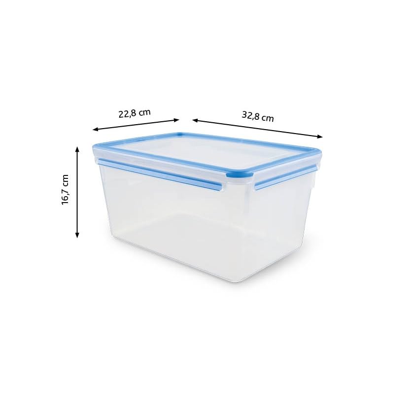 EMSA Clip & Close Frischhaltedose, rechteckig, 8 L, mit Deckel, Aufbewahrungsbox, 100 Prozent dicht, spülmaschinen-, gefrier-, mikrowellenfest, Transparent, Blau, Made in Germany, 508548