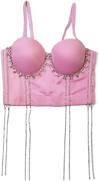 Hip-hop Belly Dance Performance Tube Top Nightclub Sexy Body Shaping Fishbone Bra Tassel Rhinestone Beaded Suspenders