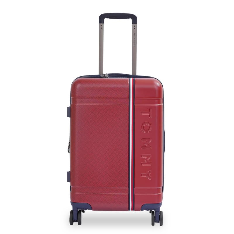 Image of TOMMY HILFIGER Millennia Cabin Hard Luggage - Red |Check-in Trolley Bag with TSA Lock | 360 Spinner Double Wheels | Telescopic Handle | Polycarbonate Hardshell Suitcase | 38L Capacity | 58cm