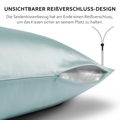 Ravmix Seidenkissenbezug 30x50 Maulbeerseide, für Haar & Haut, Aqua Blau – Ansicht 6