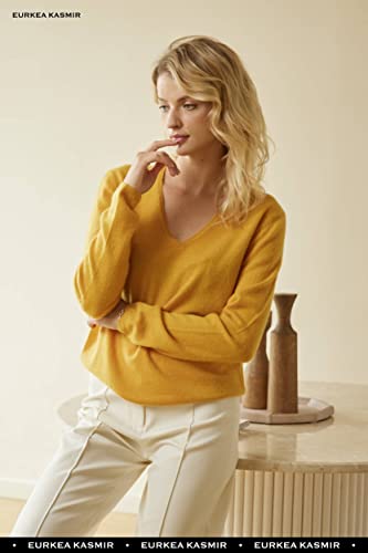 Image of EURKEA Women's V Neck 100% Cashmere Sweater, Long Sleeve Pullover, Winter Top for Women, Gifts Ready