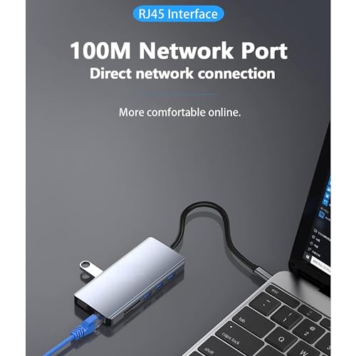 Image of USB HUB 12 in 1 USB c hub Compact 12 Port Aluminium Type C Docking Station 1* HDMI Port, 1* VGA, RJ45, 5 USB 3.0 Ports, 1-3.5mm Audio, USB-C Power Delivery, TF /SD Slot (USB C to 12 in 1 HUB)