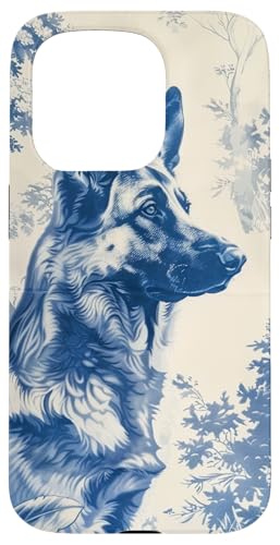 Carcasa para iPhone 15 Pro Perro Pastor Alemán Azul Toile De Jouy Arte Gráfico