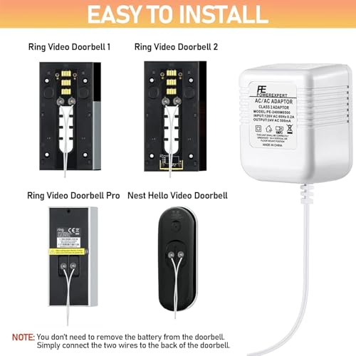 Doorbell Transformer 24V Adapter for Ring Video Doorbell, 16.4ft Long C Wire Power Supply, Compatible with Ring, Nest Hello, Wyze and Eufy Video Doorbells