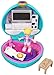 Polly Pocket Mini-Coffret bleu ciel Le Salon avec 1 mini-figurine et accessoires ours en peluche, plateau et pizza, jouet enfant, GCN07