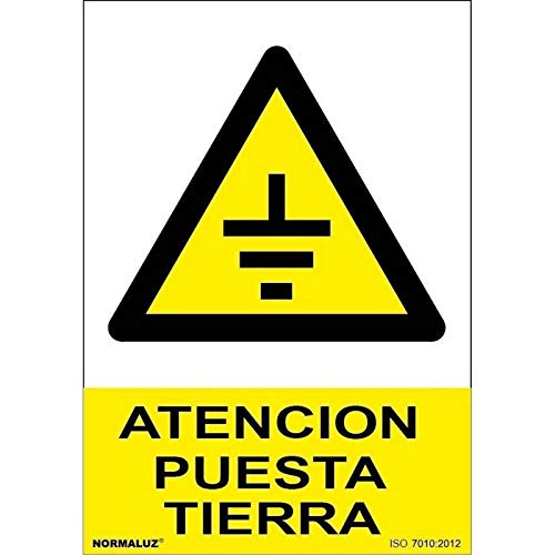 Normaluz Rd36630 - Señal Adhesiva Atención Puesta Tierra Adhesivo De Vinilo 10X15 Cm Con Cte, Ripci