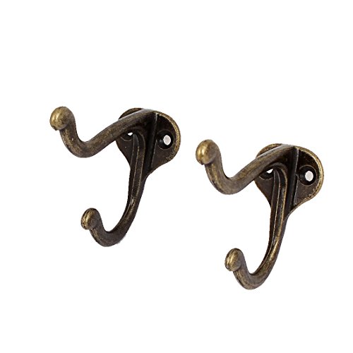 Image of uxcell Bedroom Wall Mounted Retro Style Metal Double Hanger Hook Bronze Tone 5pcs