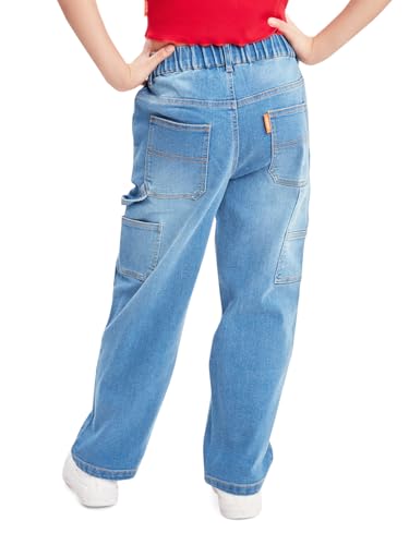 Image of olele Girls Super Jeans Collection for 4-14 Yrs | Stretchable Cotton Denim Trousers | Blue Jeans for Kids | Baggy Denim Pants | Cargo Pants for Girls