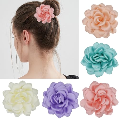 Image of Large Camellia Satin Fabric Flower Brooch Pins Hairpin for Women,ladies. (Magenta)