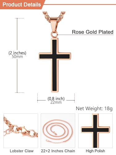 U7 Simple Cross Necklace for Men Women, Stainless Steel Silver Black Gold Latin Cross Pendant Necklaces, Custom Engravable, Length 22-24 Inches4