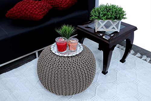 Frelish Decor Round Pouf Ottoman Hand Knitted 100% Cotton Pouf - Foot Stool - Knitted Bean Bag - Floor Chair For Living Room Bedroom - Foot Rest For Couch (20 Diameter X 14 Height) - Beige #TOP4