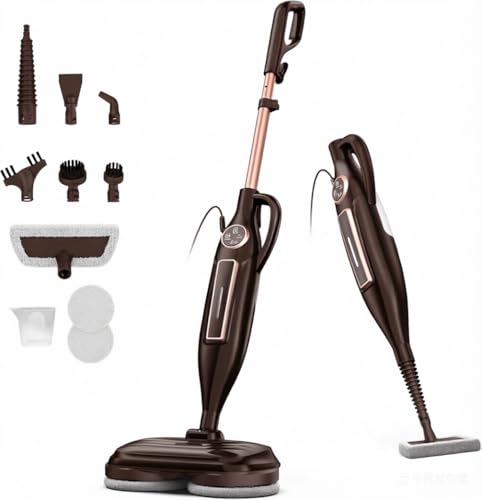Image of DEVOAC VM6 Scrubbing Steam Mop with Rotating Mop Pads, 10 in 1 Steam Mop, Lightweight Spin Mop & 3 Steam Modes for Hard Floor Laminate Marble Floors (Caramel)