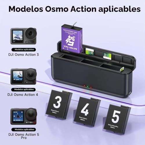 Batería Osmo Action 5 Pro con cargador triple para evitar cortes 3