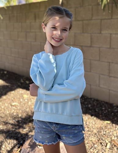 Image of Arshiner Girls Crewneck Sweatshirt Long Sleeve Pullover Tops Drop Shoulder Sweatshirts Side Split