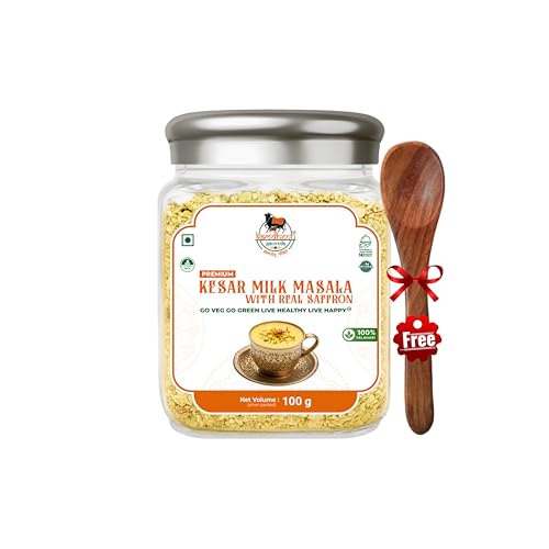Image of KAMDHENU GAUVEDA Premium Kesar Milk Masala Powder Farali with Saffron, Almonds, Pistachios, Cardamom, 100g (Pack of 1)