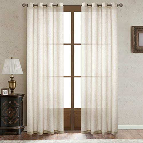 Dreaming Casa Natural Linen Sheer Curtains for Bedroom Solid Semi Sheer Grommet for Living Room 2 Panels 84 inches Long, 52