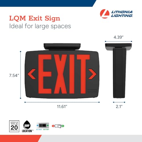 Image of Lithonia Lighting Quantum LED Exit Sign, Dual Sided Emergency Exit Sign, Selectable Red and Green Colors, Pop-Out Chevrons, AC Power with Battery Backup, Black (LQM S B RG MVOLT M6)