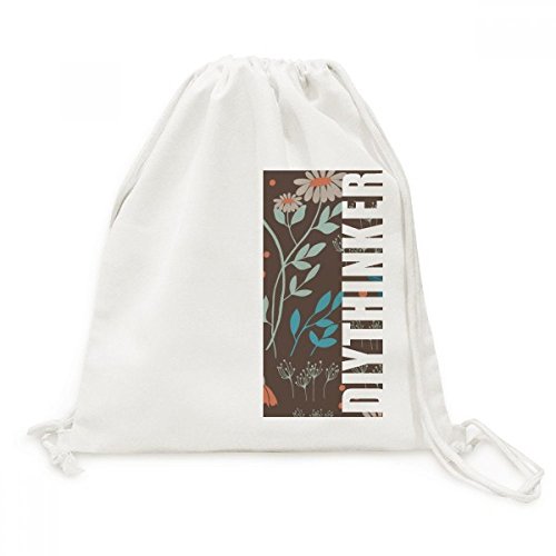 Sac cordon en toile avec motif usine de fleur marron pour voyage