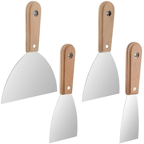 NAMYEUT 4 Stück Spachtel Set, Edelstahl Spachtel mit Holzgriff, Malerspachtel Spachtel Werkzeug für Gipsarbeiten mit Spachtelmasse Auftragen und Glätten von Spachtel Mörtel