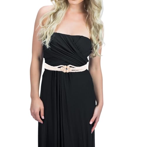 ABJFJE Elastic Pearl Belts for Women Rhinestone Crystal Wedding Bridal Ladies Belt Jewelry Accessory for Women Girls2