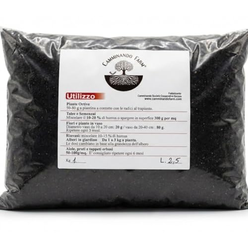 Camminando Farm - NutriRoot Humus di Lombrico Naturale | Concime Organico Biologico da Letame Maturo | Fertilizzante per Orto, Giardino e Piante in Sacco da 1kg | Prodotto Italiano