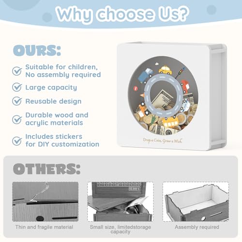 Image of Summidate Wooden Money Saving Box, Clear Window Cash Vault Savings Box with DIY Stickers, Personalized Car Piggy Bank for Kids & Adults, Birthday /Baby Shower /Wedding Gift