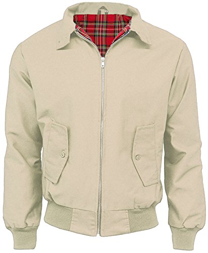G5 APPAREL Mens Classic Vintage Scooter Harrington Bomber Jacket | Tartan Lined | Biker (L Beige)