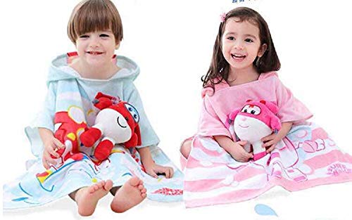 Image of Children Hooded Cotton Towelling Poncho (Pink)