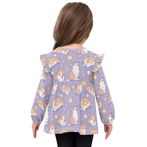 Cute Puppy Sun Girls Shirts Cotton Long Sleeve Ruffle Toddler Tee Tops4