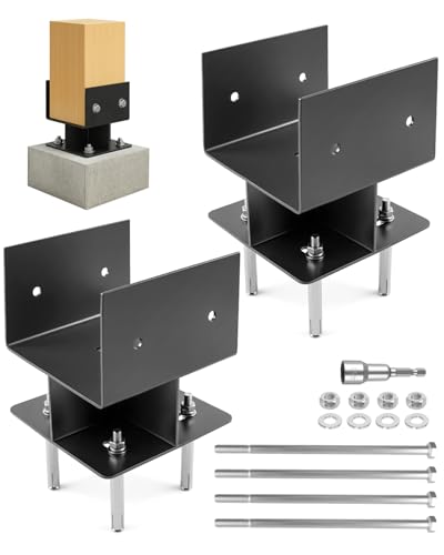 2pcs 6"x6" (Actual 5.5"x5.5") Post Base Bracket Concrete U-Shape, Dry Set Heavy Post Base with Rebars for Concrete Foundation, Support for Wood Posts Deck Fence Gazebo Pergola Foundation