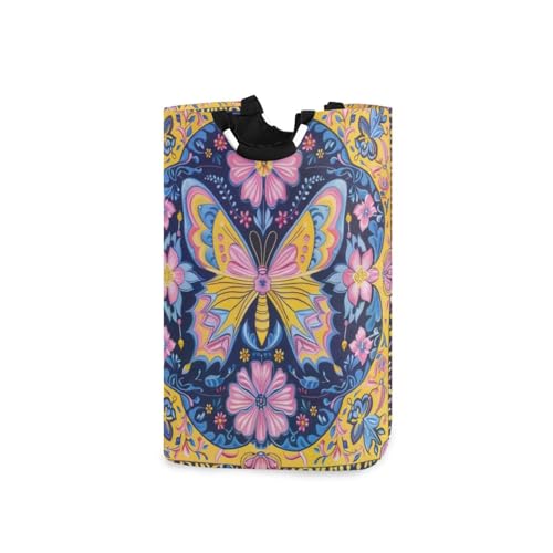 Jihqo Laundry Hamper Basket Mexican Floral Butterfly Collapsible Nursery Storage Bin Waterproof Clothing Baskets for Home Bedroom Bathroom Washing Room