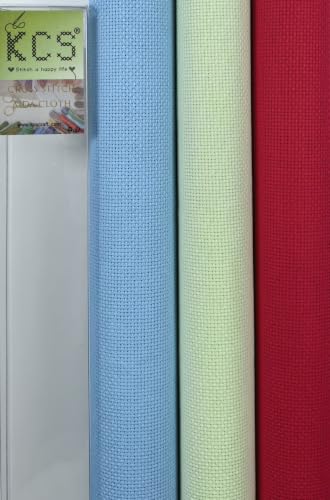 Image of KCS 3 pc of 15 inch x 18 inch(38cmx45cm) 16 Count Cross Stitch Cotton Aida Cloth Needlework Rolled Fabric Box,16CT,Light Blue+Light Green+Red