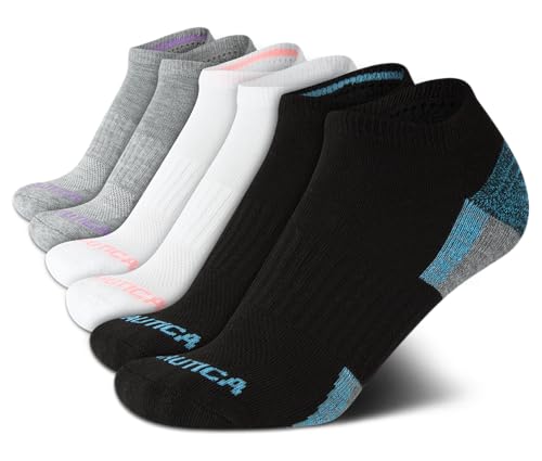 Image of Nautica Womens No Show Athletic Low Cut Socks 6 Pack | Moisture Wicking Dri-Motion Fabric, Cushioned Key Areas, Banded Arch Support, No Show Low Cut, Shoe Size 4-10