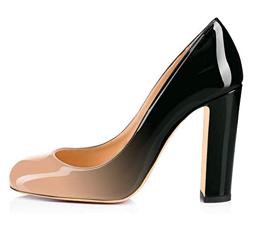 Fericzot Pumps Women Sexy Patent Leather Round Toe Block Heels Pumps Gorgeous Evening Party Wedding Shoes Plus Size