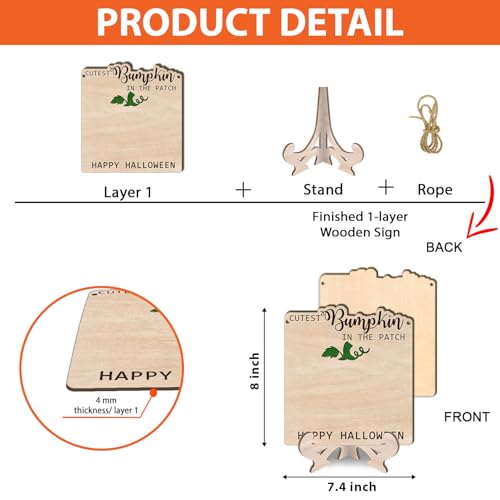 Image of Cutest Little Bumpkin in the Patch, Baby's First Halloween Keepsake Craft - My First Halloween DIY Baby Bum Pumpkin Art Kit, 7.5x8in Wood Sign with Paint, Stand & Hanging Rope - Fall Baby Gift, Decor